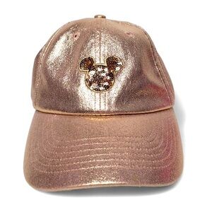 Disney Baseball Cap Women's Metallic Rose Gold Sequin Mickey Logo Adjustable Hat